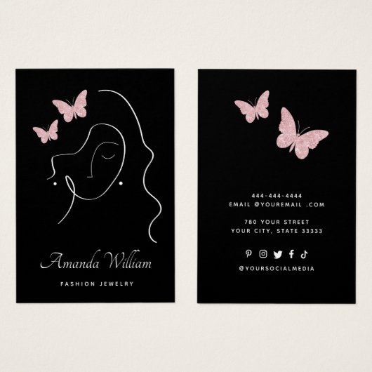 モダンエレガントフェミニン黒イヤリング表示カード (正面&裏面)