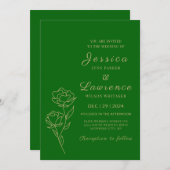 モダンエレガントフォレストグリーンと金ゴールド結婚ズ 招待状 (正面/裏面)