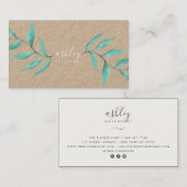 モダンエレガントフローラターコイズ水カラークラフト 名刺 (正面/裏面)