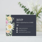 モダンエレガントフローラダークウェディングRSVPカード サンキューカード (スタンド正面)