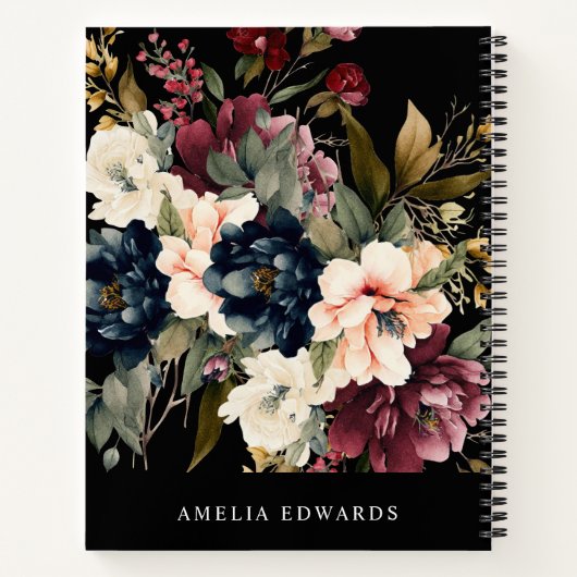 モダンエレガントフローラパーソナライズされた ノートブック (裏面)