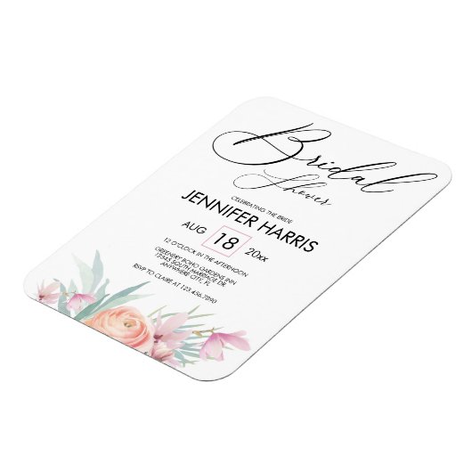 モダンエレガントフローラピンクローズブライダルシャワー マグネット (左側)