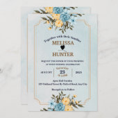 モダンエレガントフローラフレーム水結婚色 招待状 (正面/裏面)
