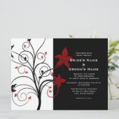 モダンエレガントフローラブラックとレッドウェディングの招待 招待状 (スタンド正面)