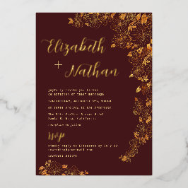 モダンエレガントフローラブルゴーニュ結婚ー 箔招待状