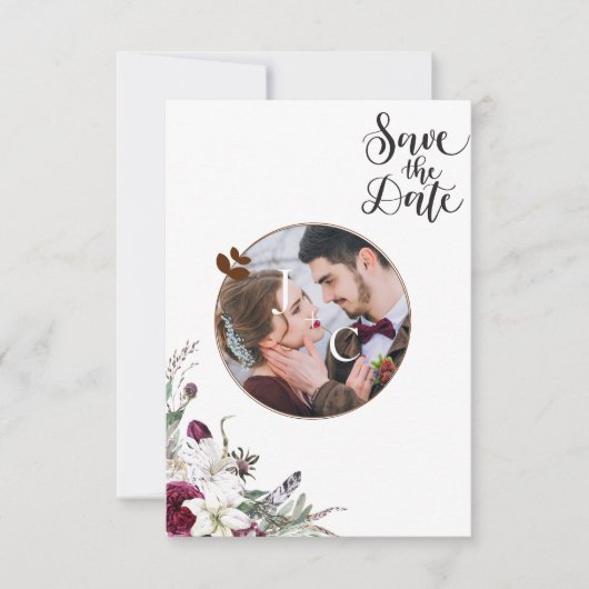モダンエレガントフローラ写真ウェディング日付の保存 (正面)