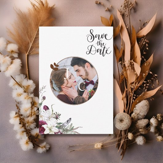 モダンエレガントフローラ写真ウェディング日付の保存