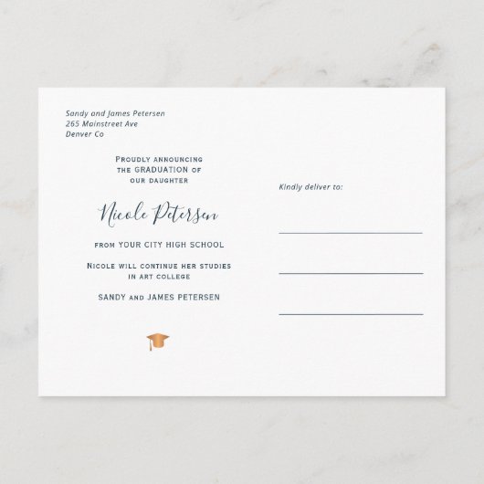 モダンエレガントフローラ卒業写真の校合 案内ポストカード (裏面)