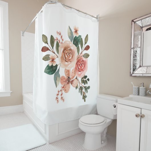 モダンエレガントフローラ水色トレンディーガーリーピンク シャワーカーテン (インサイチュ)