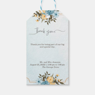 モダンエレガントフローラ水色結婚緑 ギフトタグ