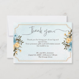 モダンエレガントフローラ水色結婚緑 サンキューカード