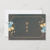 モダンエレガントフローラ水色結婚緑 サンキューカード (裏面)