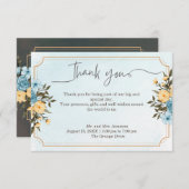 モダンエレガントフローラ水色結婚緑 サンキューカード (正面/裏面)