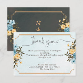 モダンエレガントフローラ水色結婚緑 サンキューカード