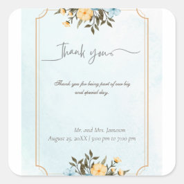 モダンエレガントフローラ水色結婚緑 スクエアシール