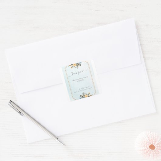 モダンエレガントフローラ水色結婚緑 スクエアシール (封筒)