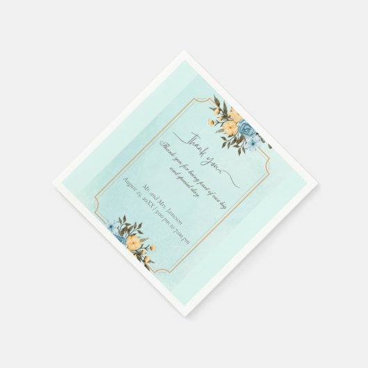 モダンエレガントフローラ水色結婚緑 スタンダードカクテルナプキン (角)