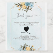 モダンエレガントフローラ水色結婚緑 ワインラベル (シングルラベル)