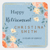 モダンエレガントフローラ水色退職パーティー スクエアシール (正面)