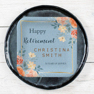 モダンエレガントフローラ水色退職パーティー ペーパープレート