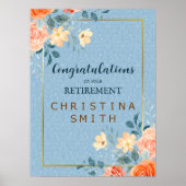 モダンエレガントフローラ水色退職パーティー ポスター (正面)