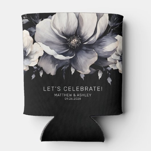 モダンエレガントフローラ白黒結婚式の引き出物 缶クーラー (裏面)