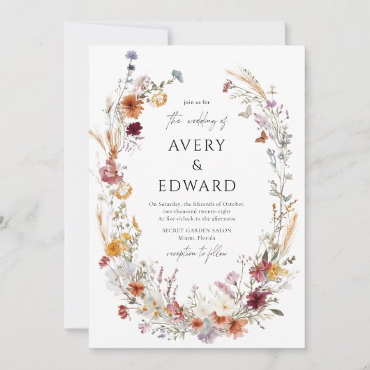 モダンエレガントフローラ素朴秋の結婚式 招待状 (正面)