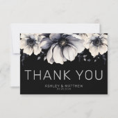 モダンエレガントフローラ結婚ブラック サンキューカード (正面)