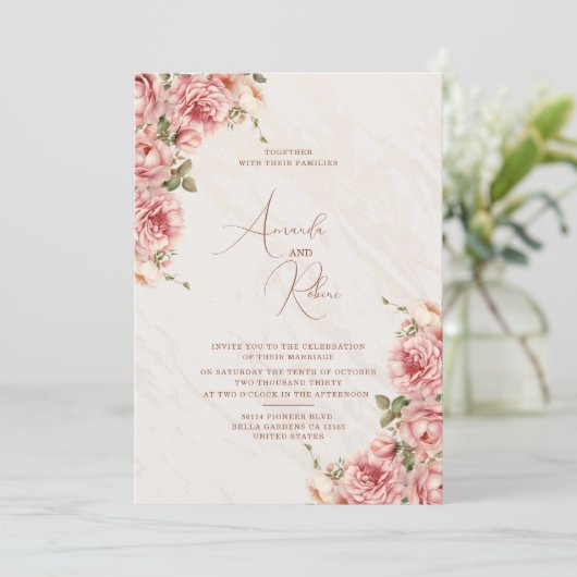 モダンエレガントフローラ結婚式招待状 招待状 (スタンド正面)