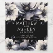 モダンエレガントフローラ結婚白黒 ワインラベル (シングルラベル)