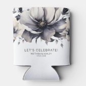 モダンエレガントフローラ結婚白黒 缶クーラー (裏面)