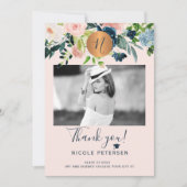 モダンエレガントフローラ金ゴールドの卒業写真 サンキューカード (正面)