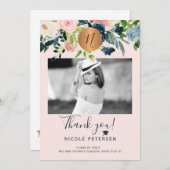 モダンエレガントフローラ金ゴールドの卒業写真 サンキューカード (正面/裏面)