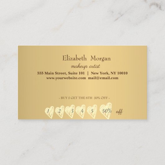 モダンエレガントフローラ金ゴールドハート，フレーム ロイヤリティカード (裏面)