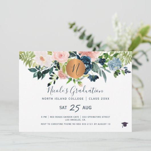 モダンエレガントフローラ金ゴールド海軍卒業党 招待状 (スタンド正面)