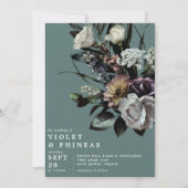 モダンエレガントフローラ |ティール（緑がかった色）グリーン春の結婚式 招待状 (正面)