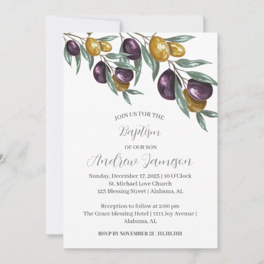 モダンエレガントフローラ |バプテスマ 招待状 (正面)