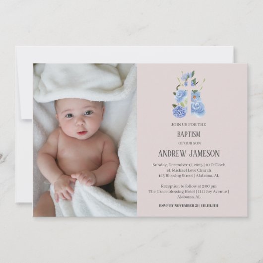 モダンエレガントフローラ |バプテスマ 招待状 (正面)