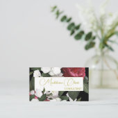 モダンエレガントフローラBurgundy QRコード金ゴールド 名刺 (スタンド正面)