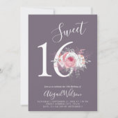 モダンエレガントフローラsweet sixteen誕生会 招待状 (正面)