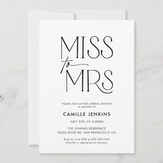 モダンエレガントブライダルシャワー招待状 招待状 (正面)