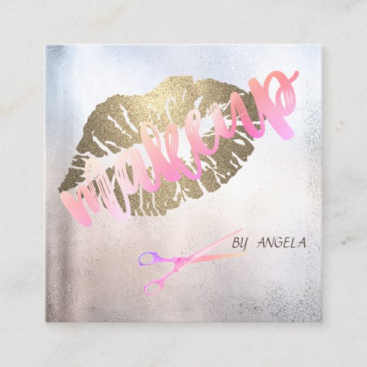 モダンエレガントプロフェッショナルグリッター唇、はさみ スクエア名刺 (正面)