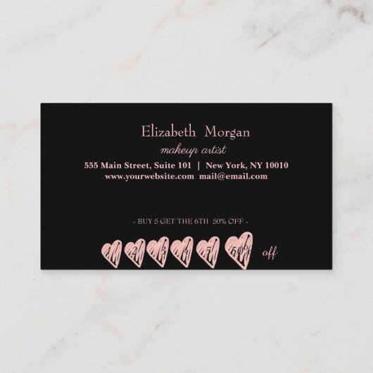 モダンエレガントプロフェッショナルシンプルハート、黒 ロイヤリティカード (裏面)