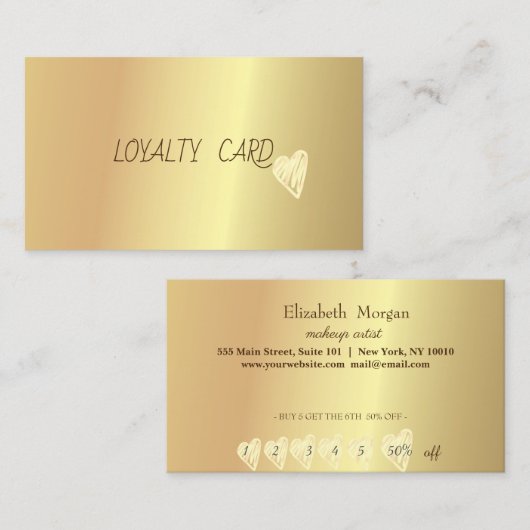 モダンエレガントプロフェッショナルシンプル金ゴールドハート ロイヤリティカード (正面/裏面)