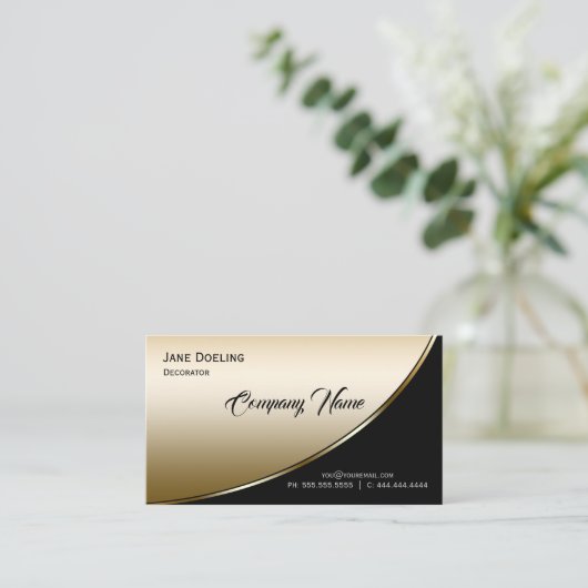 モダンエレガントプロフェッショナルハイライトブラック金ゴールド 名刺 (スタンド正面)