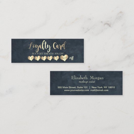 モダンエレガントプロフェッショナルハートダークブルー ロイヤリティカード (正面/裏面)