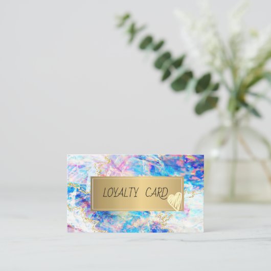 モダンエレガントプロフェッショナルフレーム、金ゴールドハートOpal ロイヤリティカード (スタンド正面)