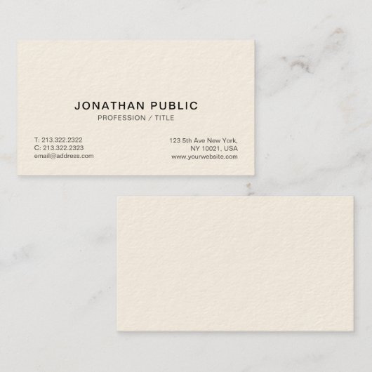 モダンエレガントプロフェッショナルラグジュアリーシグネチャークリーム 名刺 (正面/裏面)