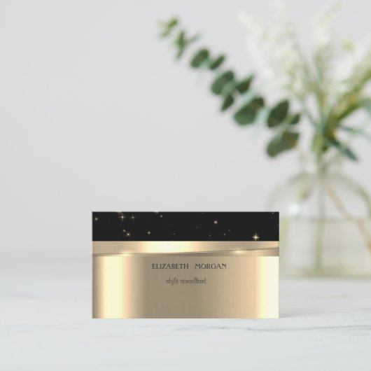 モダンエレガントプロフェッショナル金ゴールド、黒 名刺 (スタンド正面)