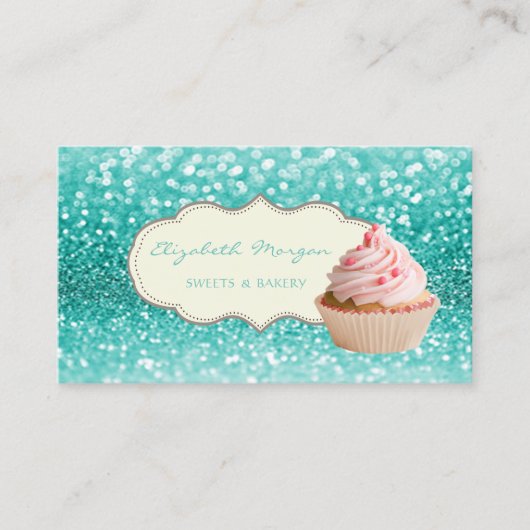 モダンエレガントプロフェッショナル、きらびやかな《写真》ぼけ味、カップケーキ 名刺 (正面)
